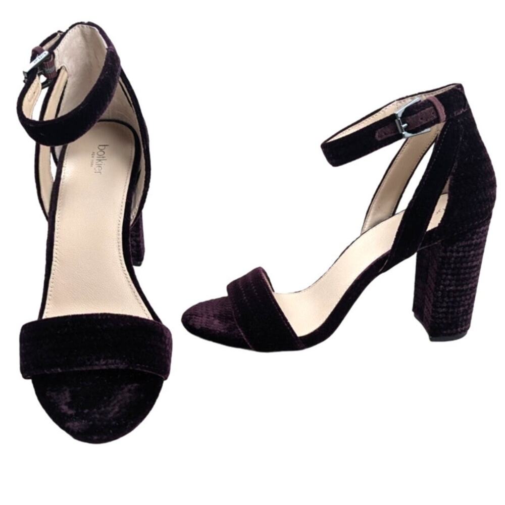 Botkier Gianna Wine Velvet Block Heel Ankle Strap‎ Sandal Size 9 - Picture 2 of 8